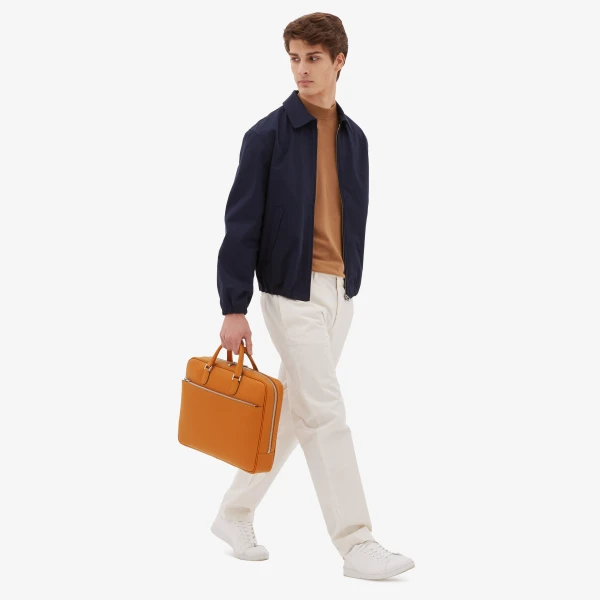 Valextra Avietta Briefcase with Zip 24H in Havana Brown | Men Bags | Coveti