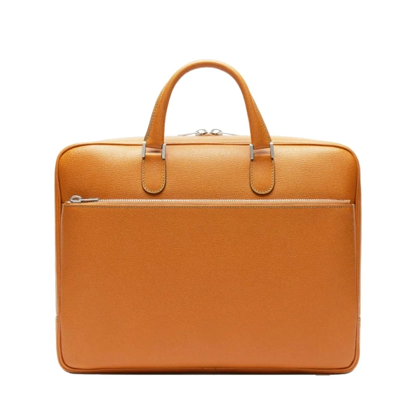 Valextra Avietta Briefcase with Zip 24H in Havana Brown | Men Bags | Coveti