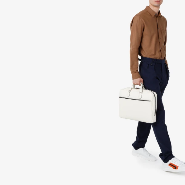 Valextra Avietta Briefcase with Zip 24H in Pergamena White | Totes & Top-Handle Bags | Coveti