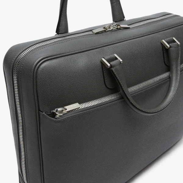 Valextra Avietta Briefcase with Zip 24H in Smokey Grey | Men Bags | Coveti