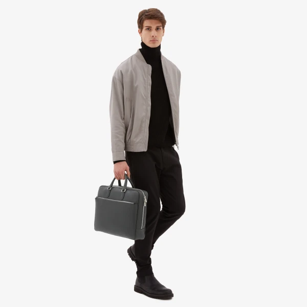Valextra Avietta Briefcase with Zip 24H in Smokey Grey | Men Bags | Coveti