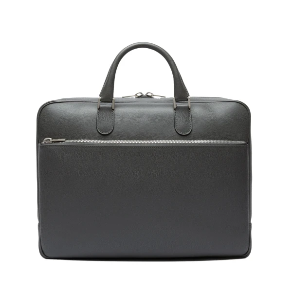 Valextra Avietta Briefcase with Zip 24H in Smokey Grey | Men Bags | Coveti
