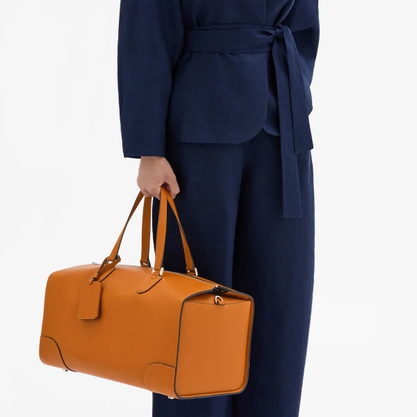 Valextra Babila Boston Travel Bag in Havana Brown | Men Bags | Coveti