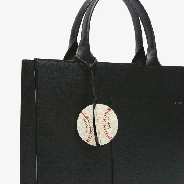 Valextra Baseball Charm in Pergamena White, Red and Black | Bag charms | Coveti