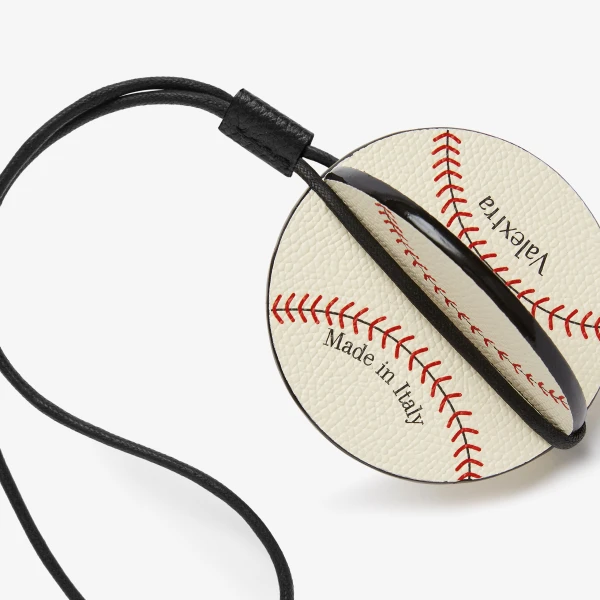 Valextra Baseball Charm in Pergamena White, Red and Black | Bag charms | Coveti