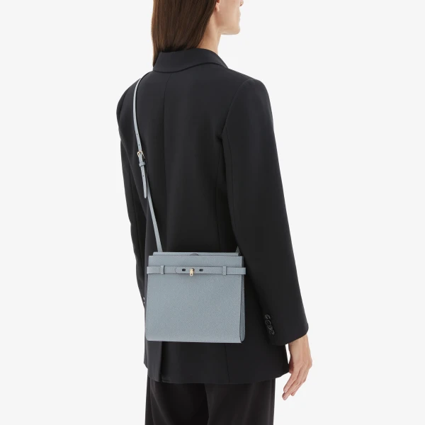 Valextra Brera B-Tracollina Crossbody Bag in Niagara Blue | Shoulder & Crossbody Bags | Coveti