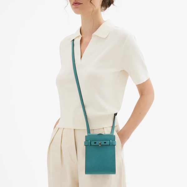 Valextra Brera B-Tracollina Slim Crossbody Micro Bag in Bottle Green | Shoulder & Crossbody Bags | Coveti
