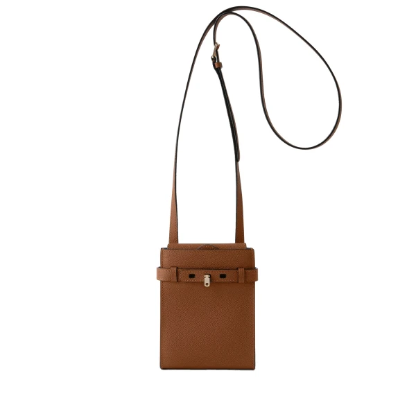 Valextra Brera B-Tracollina Slim Crossbody Micro Bag in Chocolate Brown | Shoulder & Crossbody Bags | Coveti