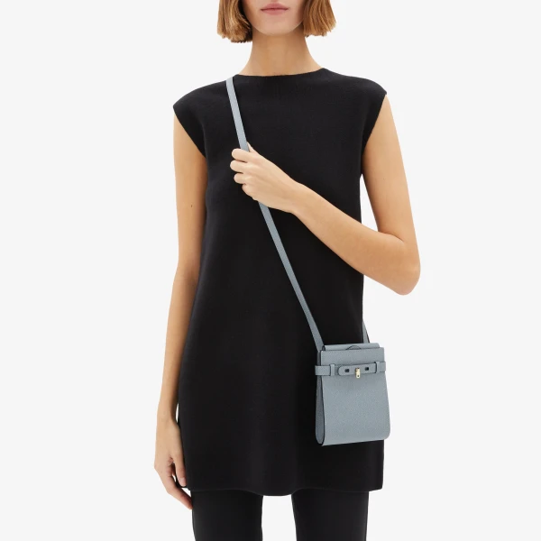 Valextra Brera B-Tracollina Slim Crossbody Micro Bag in Niagara Blue | Shoulder & Crossbody Bags | Coveti
