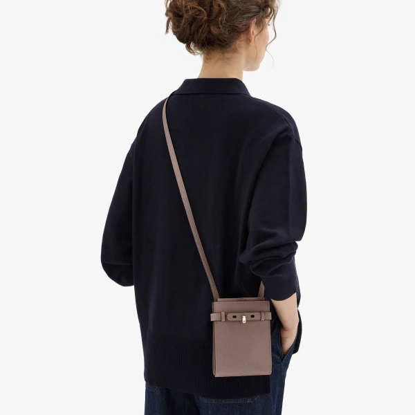 Valextra Brera B-Tracollina Slim Crossbody Micro Bag in Sahara Brown | Shoulder & Crossbody Bags | Coveti