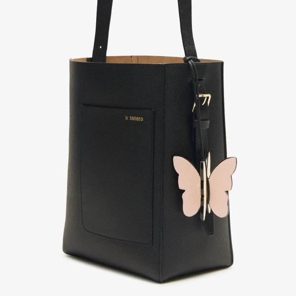Valextra Butterfly Charm in Bonne Mine Pink, Cream Yellow and Black | Bag charms | Coveti