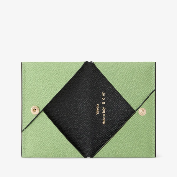 Valextra Card Case with Button in Aloe Green and Black | Wallets & Purses | Coveti