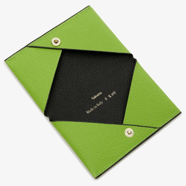 Valextra Card Case with Button in Apple Green and Black | Wallets & Purses | Coveti