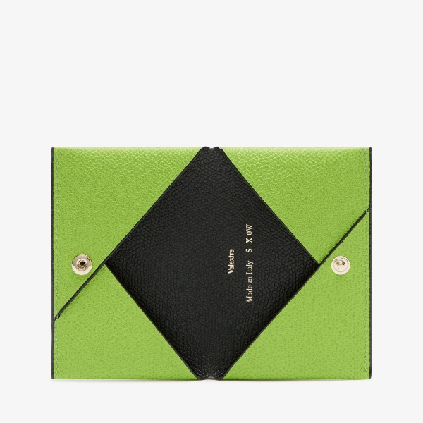 Valextra Card Case with Button in Apple Green and Black | Wallets & Purses | Coveti
