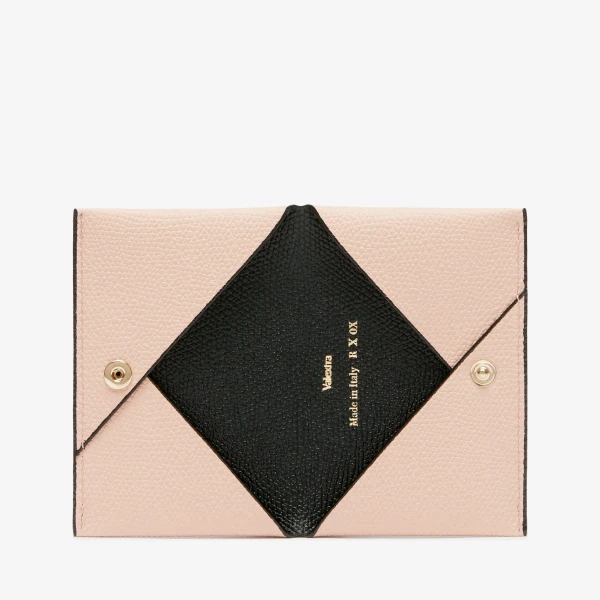 Valextra Card Case with Button in Bonne Mine Pink and Black | Wallets & Purses | Coveti