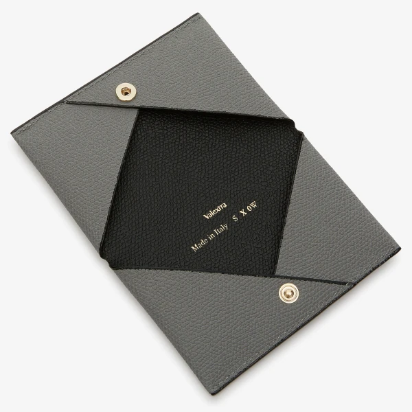 Valextra Card Case with Button in Cement Grey and Black | Wallets & Purses | Coveti