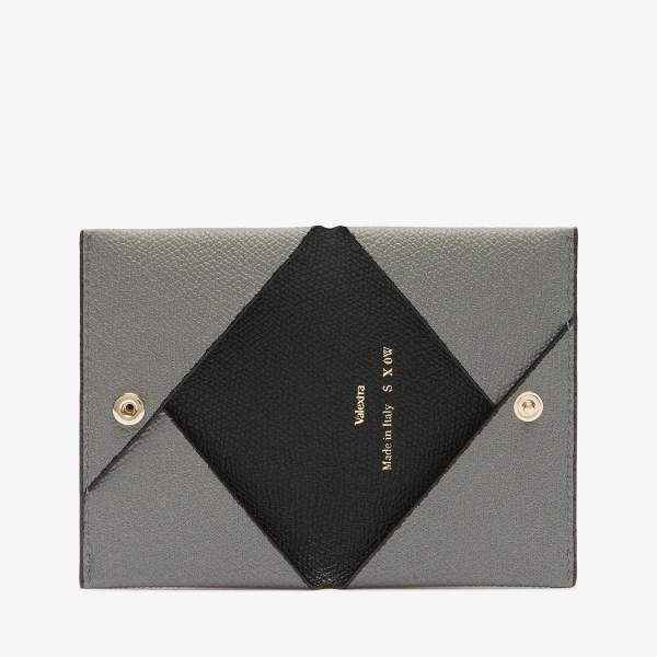 Valextra Card Case with Button in Cement Grey and Black | Wallets & Purses | Coveti