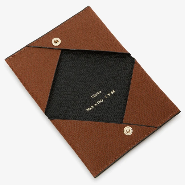 Valextra Card Case with Button in Chocolate Brown and Black | Wallets & Purses | Coveti