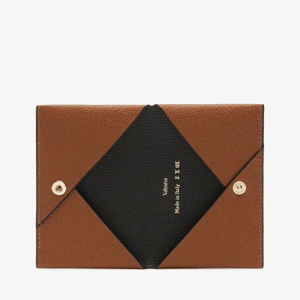 Valextra Card Case with Button in Chocolate Brown and Black | Wallets & Purses | Coveti
