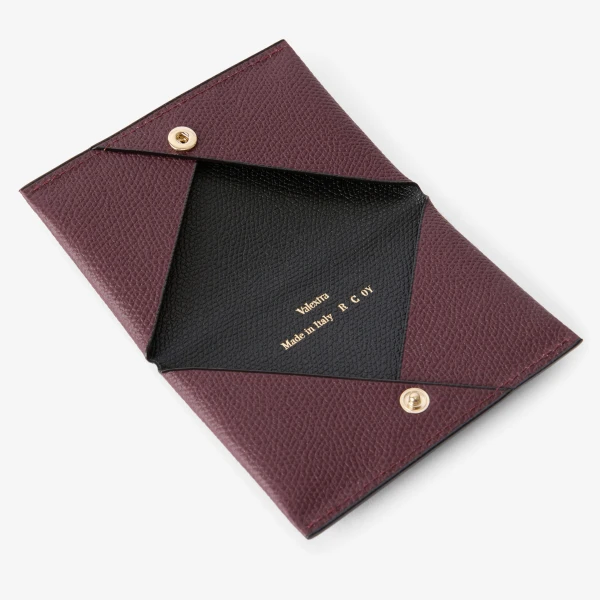 Valextra Card Case with Button in Claret Red and Black | Wallets & Purses | Coveti