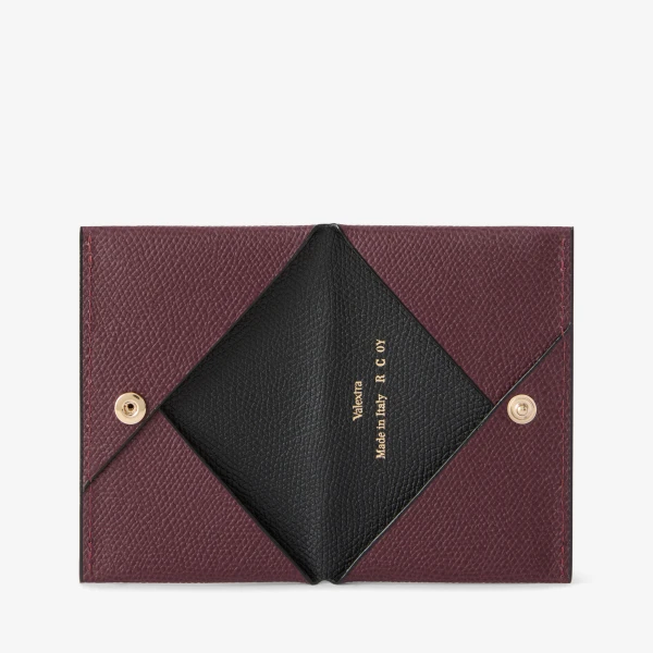 Valextra Card Case with Button in Claret Red and Black | Wallets & Purses | Coveti