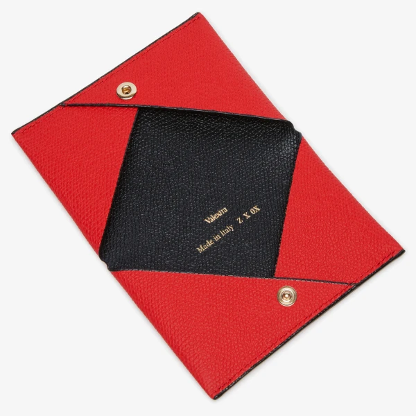 Valextra Card Case with Button in Crimson Red and Black | Wallets & Purses | Coveti