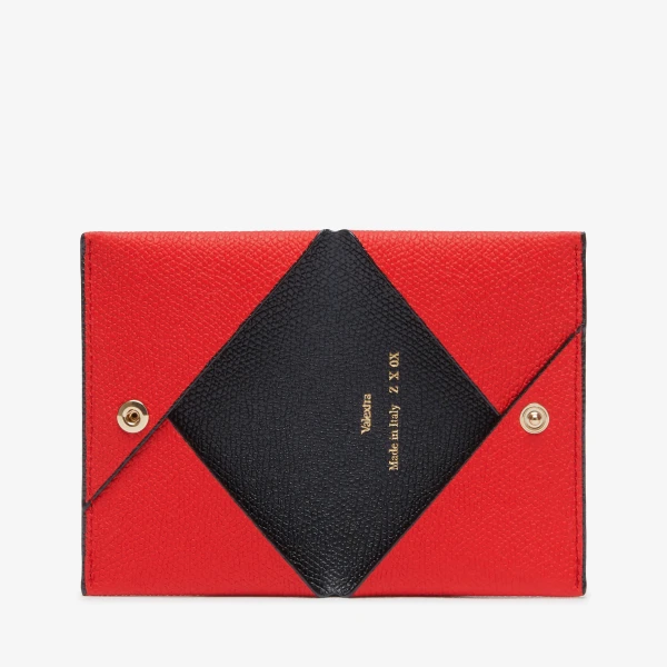 Valextra Card Case with Button in Crimson Red and Black | Wallets & Purses | Coveti