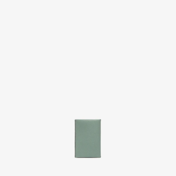 Valextra Card Case with Button in Eucalyptus Green and Black | Wallets & Purses | Coveti