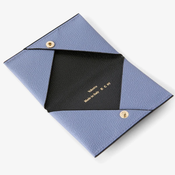 Valextra Card Case with Button in Hydrangea Blue and Black | Wallets & Purses | Coveti