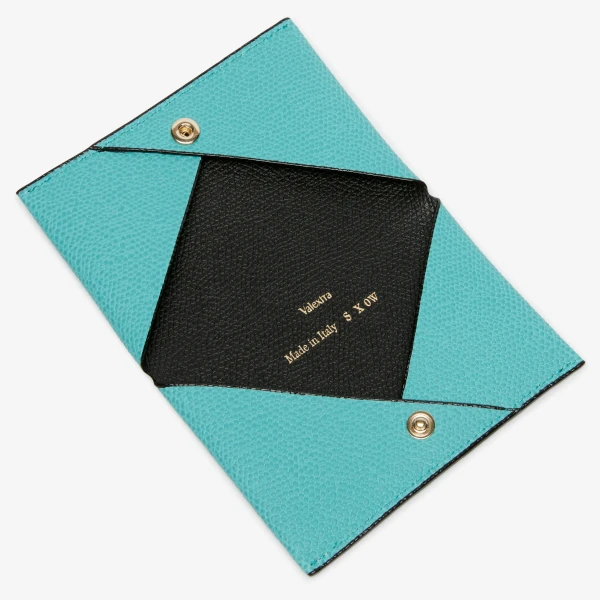 Valextra Card Case with Button in Ocean Blue and Black | Wallets & Purses | Coveti