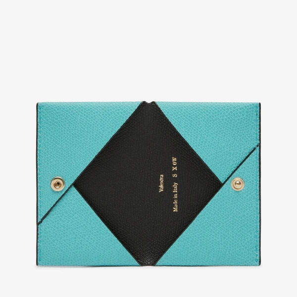 Valextra Card Case with Button in Ocean Blue and Black | Wallets & Purses | Coveti