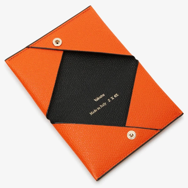 Valextra Card Case with Button in Orange and Black | Wallets & Purses | Coveti