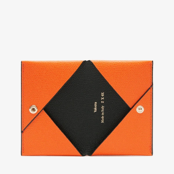 Valextra Card Case with Button in Orange and Black | Wallets & Purses | Coveti