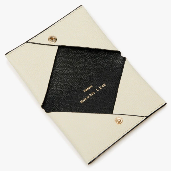 Valextra Card Case with Button in Pergamena White and Black | Wallets & Purses | Coveti
