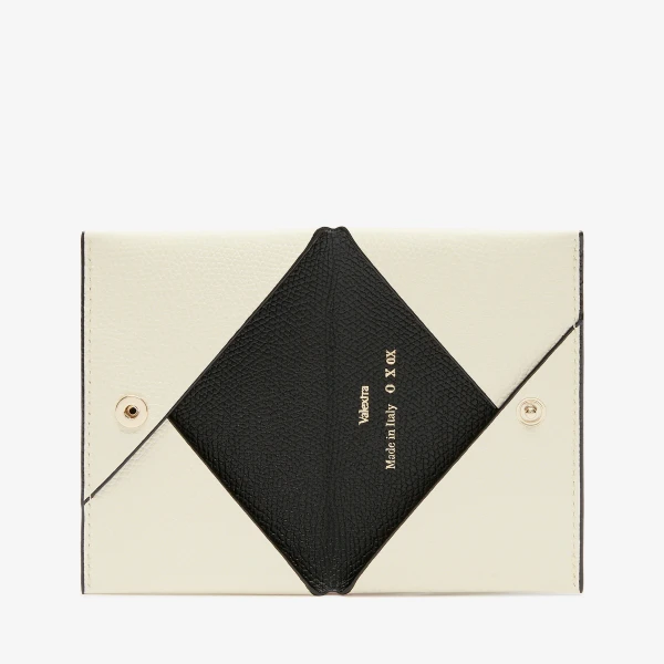 Valextra Card Case with Button in Pergamena White and Black | Wallets & Purses | Coveti