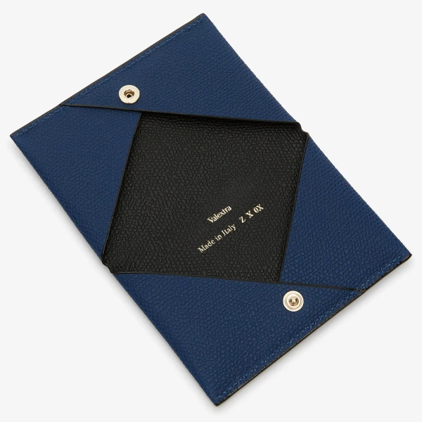 Valextra Card Case with Button in Sapphire Blue and Black | Cases | Coveti