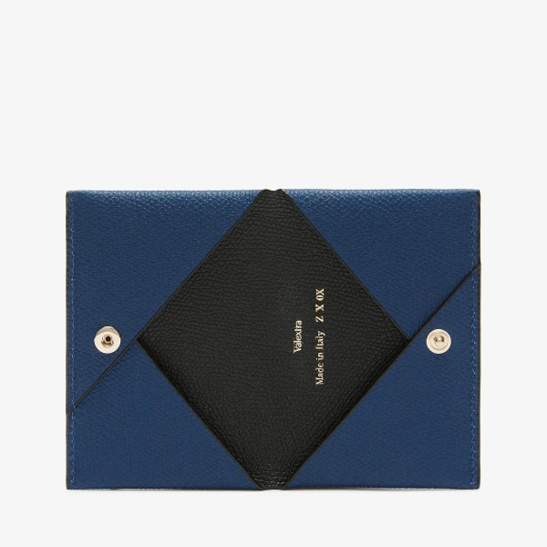 Valextra Card Case with Button in Sapphire Blue and Black | Cases | Coveti