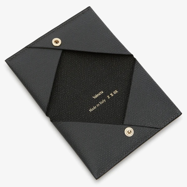 Valextra Card Case with Button in Smokey Grey and Black | Wallets & Purses | Coveti