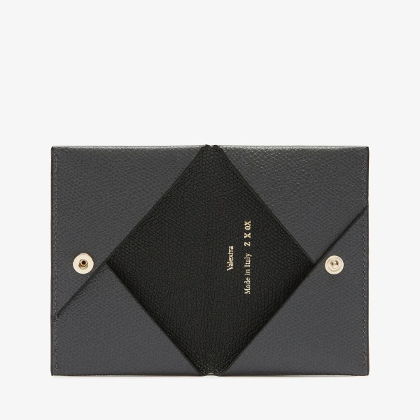 Valextra Card Case with Button in Smokey Grey and Black | Wallets & Purses | Coveti