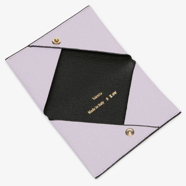 Valextra Card Case with Button in Wisteria Pink and Black | Wallets & Purses | Coveti
