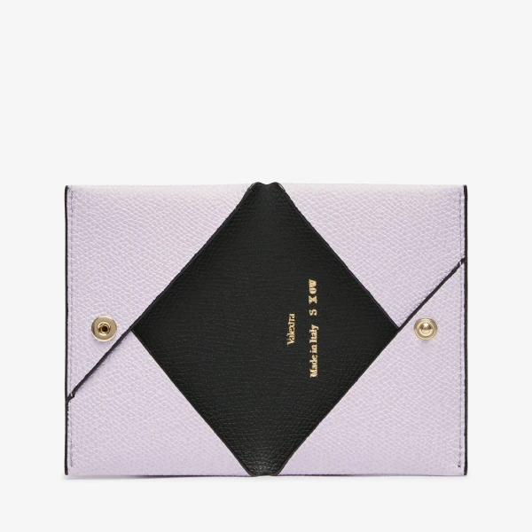 Valextra Card Case with Button in Wisteria Pink and Black | Wallets & Purses | Coveti