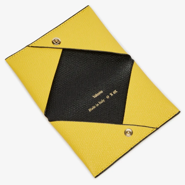 Valextra Card Case with Button in Yellow and Black | Wallets & Purses | Coveti