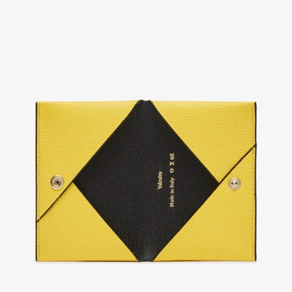 Valextra Card Case with Button in Yellow and Black | Wallets & Purses | Coveti