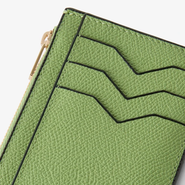 Valextra Card Holder 3CC with Zip in Aloe Green | Wallets & Purses | Coveti