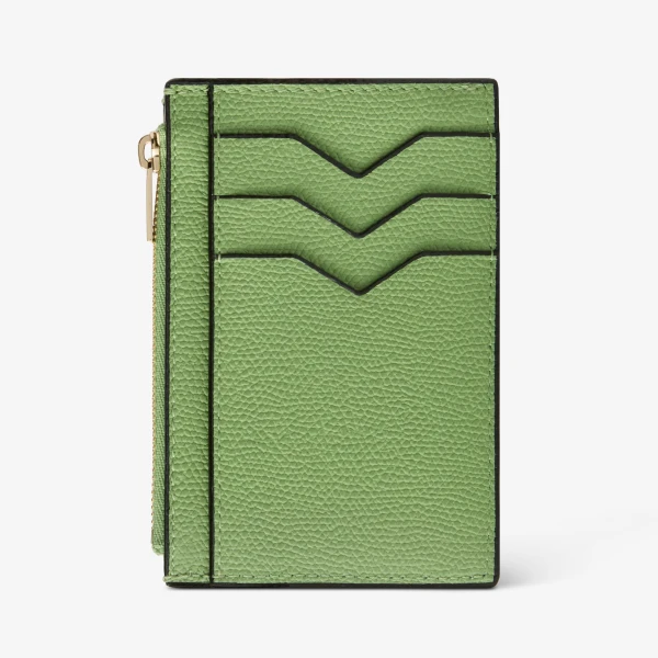 Valextra Card Holder 3CC with Zip in Aloe Green | Wallets & Purses | Coveti