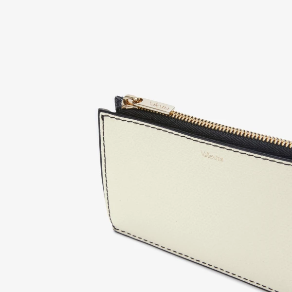 Valextra Card Holder 3CC with Zip in Black and Pergamena White | Wallets & Purses | Coveti