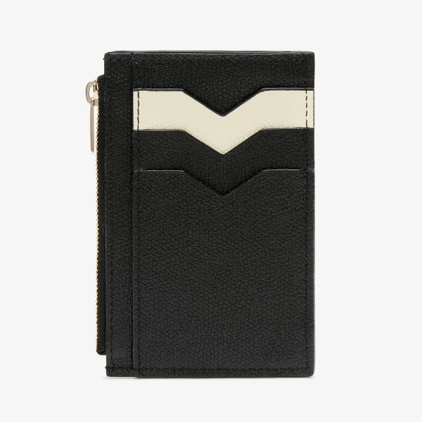 Valextra Card Holder 3CC with Zip in Black and Pergamena White | Wallets & Purses | Coveti