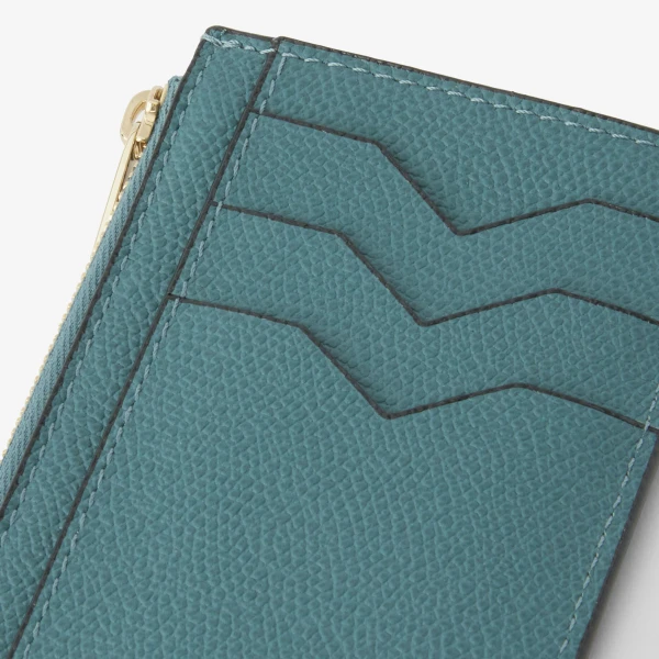 Valextra Card Holder 3CC with Zip in Bottle Green | Wallets & Purses | Coveti