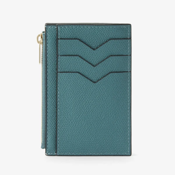 Valextra Card Holder 3CC with Zip in Bottle Green | Wallets & Purses | Coveti