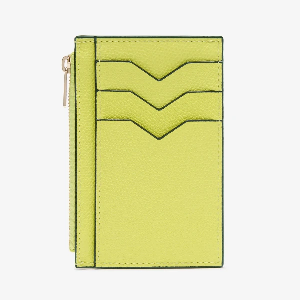 Valextra Card Holder 3CC with Zip in Citrine Yellow | Wallets & Purses | Coveti